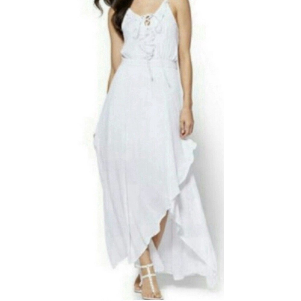 New York and Company Women's White Maxi Long Engagement Beach White Dress XL